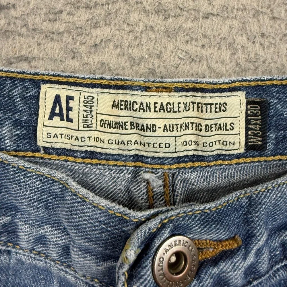 American Eagle Jean Mens 34x30 Blue Denim Straight Leg Cotton Relaxed Fit Modern